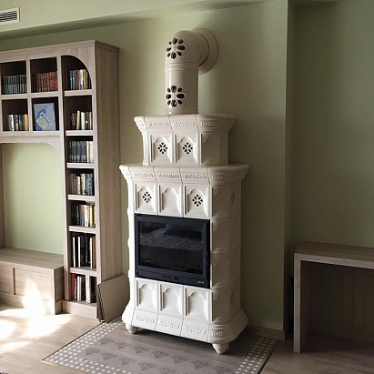 Изразцовая печь камин Истра двухъярусный Белый