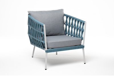 Кресло 4SIS Диего, каркас светло-серый муар, роуп бирюзовый, ткань светло-серая Кресло 4SIS Диего, каркас светло-серый муар, роуп бирюзовый, ткань светло-серая