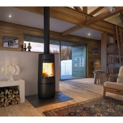 Печь-камин Dovre BOLD 400, дровяная, дизайнерская, на подставке с изогнутым стеклом