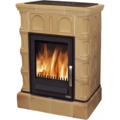 Печь-камин ABX BRITANIA L, с чугунной топкой, с кафельным цоколем (табак)